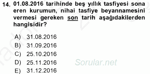 Özel Vergi Hukuku 1 2016 - 2017 3 Ders Sınavı 14.Soru