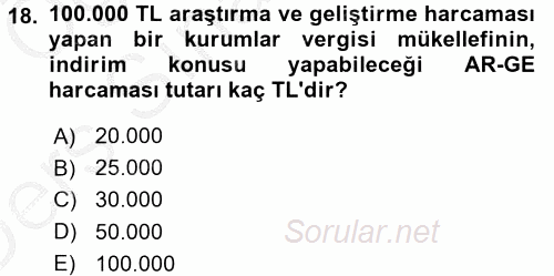 Özel Vergi Hukuku 1 2016 - 2017 3 Ders Sınavı 18.Soru
