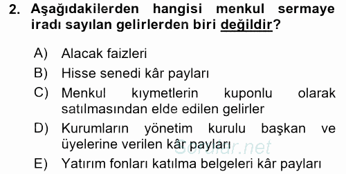 Özel Vergi Hukuku 1 2016 - 2017 3 Ders Sınavı 2.Soru