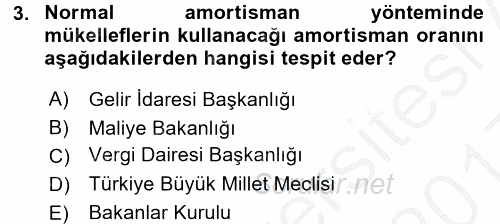 Özel Vergi Hukuku 1 2016 - 2017 3 Ders Sınavı 3.Soru