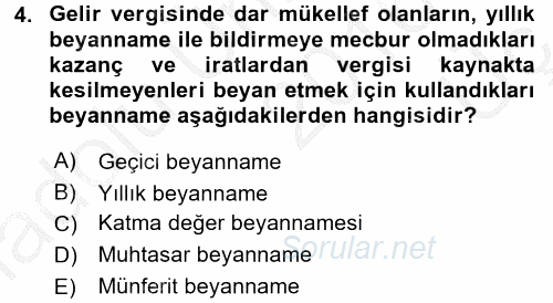 Özel Vergi Hukuku 1 2016 - 2017 3 Ders Sınavı 4.Soru