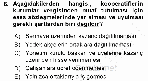 Özel Vergi Hukuku 1 2016 - 2017 3 Ders Sınavı 6.Soru