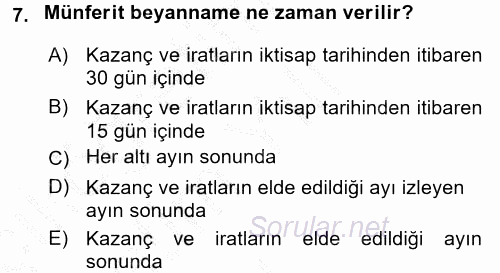 Özel Vergi Hukuku 1 2016 - 2017 3 Ders Sınavı 7.Soru
