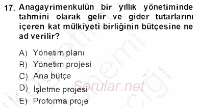 Bina ve Site Yöneticiliği 2014 - 2015 Ara Sınavı 17.Soru