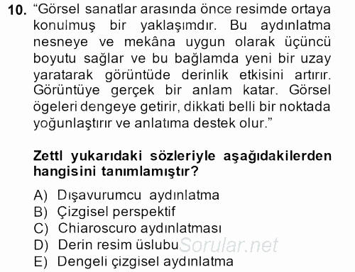 Videonun Kullanım Alanları 2013 - 2014 Tek Ders Sınavı 10.Soru