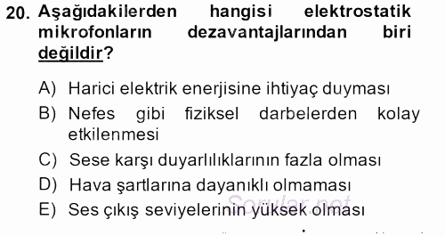 Videonun Kullanım Alanları 2013 - 2014 Tek Ders Sınavı 20.Soru