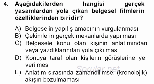 Videonun Kullanım Alanları 2013 - 2014 Tek Ders Sınavı 4.Soru