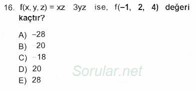 Matematik 1 2012 - 2013 Tek Ders Sınavı 16.Soru