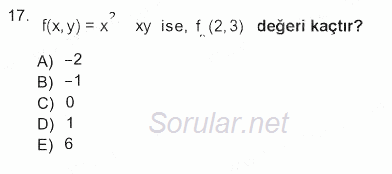 Matematik 1 2012 - 2013 Tek Ders Sınavı 17.Soru