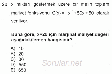 Matematik 1 2012 - 2013 Tek Ders Sınavı 20.Soru