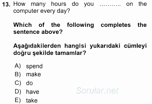 Ingilizce 1 2016 - 2017 3 Ders Sınavı 13.Soru