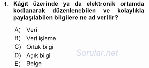 Tıbbi Dokümantasyon 2016 - 2017 Dönem Sonu Sınavı 1.Soru