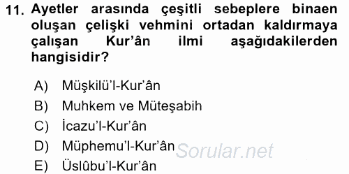 Tefsir Tarihi ve Usulü 2016 - 2017 3 Ders Sınavı 11.Soru