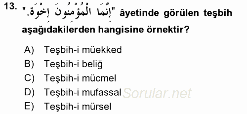 Tefsir Tarihi ve Usulü 2016 - 2017 3 Ders Sınavı 13.Soru
