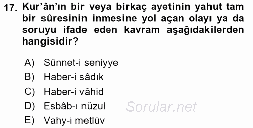 Tefsir Tarihi ve Usulü 2016 - 2017 3 Ders Sınavı 17.Soru