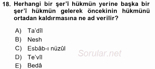 Tefsir Tarihi ve Usulü 2016 - 2017 3 Ders Sınavı 18.Soru