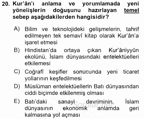 Tefsir Tarihi ve Usulü 2016 - 2017 3 Ders Sınavı 20.Soru