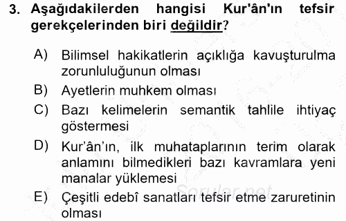 Tefsir Tarihi ve Usulü 2016 - 2017 3 Ders Sınavı 3.Soru