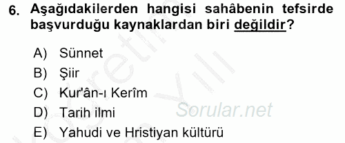 Tefsir Tarihi ve Usulü 2016 - 2017 3 Ders Sınavı 6.Soru