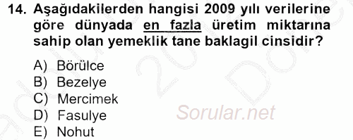 Tarla Bitkileri 1 2012 - 2013 Dönem Sonu Sınavı 14.Soru