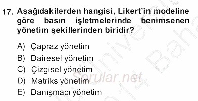 Medya Ekonomisi ve İşletmeciliği 2013 - 2014 Ara Sınavı 17.Soru