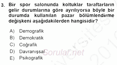 Spor Pazarlaması 2015 - 2016 Dönem Sonu Sınavı 3.Soru