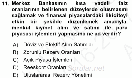 Finansal Kurumlar 2016 - 2017 Ara Sınavı 11.Soru