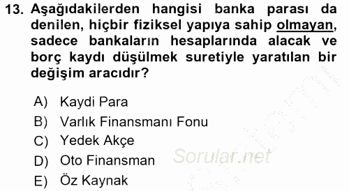 Finansal Kurumlar 2016 - 2017 Ara Sınavı 13.Soru