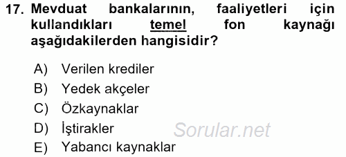 Finansal Kurumlar 2016 - 2017 Ara Sınavı 17.Soru