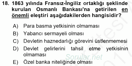 Finansal Kurumlar 2016 - 2017 Ara Sınavı 18.Soru