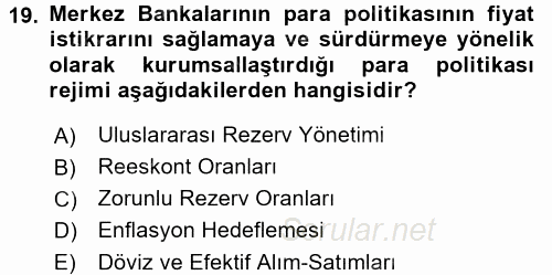 Finansal Kurumlar 2016 - 2017 Ara Sınavı 19.Soru