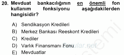 Finansal Kurumlar 2016 - 2017 Ara Sınavı 20.Soru