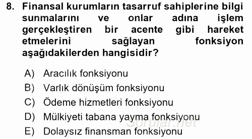 Finansal Kurumlar 2016 - 2017 Ara Sınavı 8.Soru