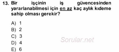 Bireysel İş Hukuku 2013 - 2014 Tek Ders Sınavı 13.Soru