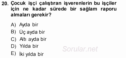 Bireysel İş Hukuku 2013 - 2014 Tek Ders Sınavı 20.Soru