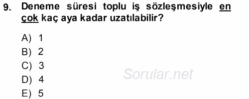 Bireysel İş Hukuku 2013 - 2014 Tek Ders Sınavı 9.Soru