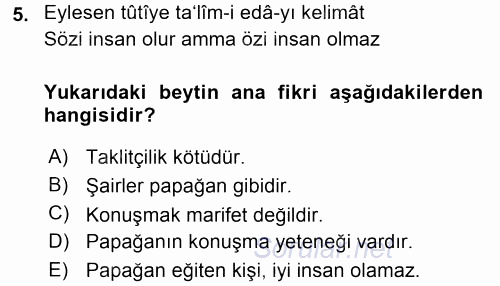 XVI. Yüzyıl Türk Edebiyatı 2015 - 2016 Tek Ders Sınavı 5.Soru
