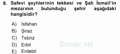 XVI. Yüzyıl Türk Edebiyatı 2015 - 2016 Tek Ders Sınavı 8.Soru
