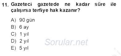 Medyada Çalışma Hayatı 2013 - 2014 Ara Sınavı 11.Soru