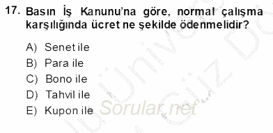 Medyada Çalışma Hayatı 2013 - 2014 Ara Sınavı 17.Soru