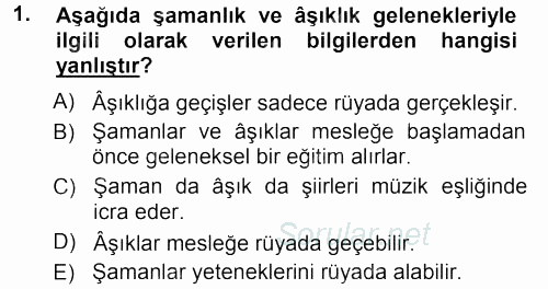 Türk Halk Şiiri 2012 - 2013 Ara Sınavı 1.Soru