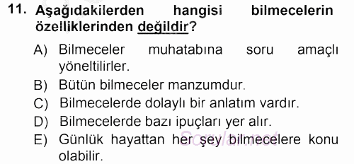 Türk Halk Şiiri 2012 - 2013 Ara Sınavı 11.Soru