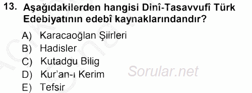 Türk Halk Şiiri 2012 - 2013 Ara Sınavı 13.Soru