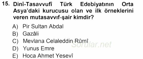 Türk Halk Şiiri 2012 - 2013 Ara Sınavı 15.Soru
