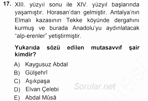 Türk Halk Şiiri 2012 - 2013 Ara Sınavı 17.Soru