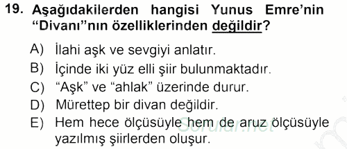 Türk Halk Şiiri 2012 - 2013 Ara Sınavı 19.Soru