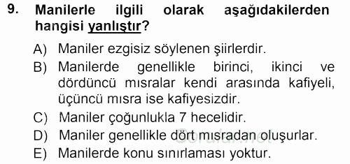 Türk Halk Şiiri 2012 - 2013 Ara Sınavı 9.Soru