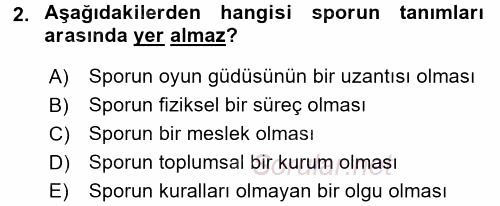 Spor Bilimlerine Giriş 2016 - 2017 3 Ders Sınavı 2.Soru