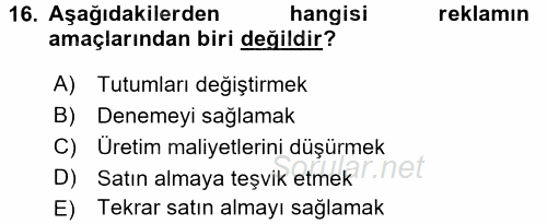 İletişim Ortamları Tasarımı 2016 - 2017 3 Ders Sınavı 16.Soru