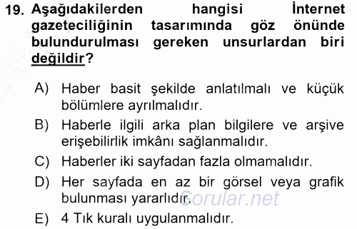 İletişim Ortamları Tasarımı 2016 - 2017 3 Ders Sınavı 19.Soru